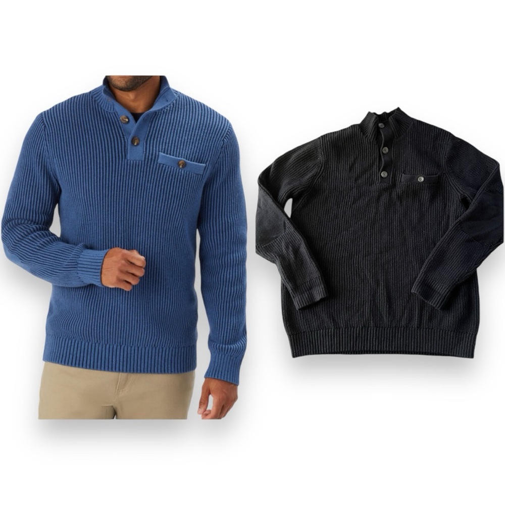 Duluth Trading Co Brigadier Sweater Button Mock Neck Size Large Black